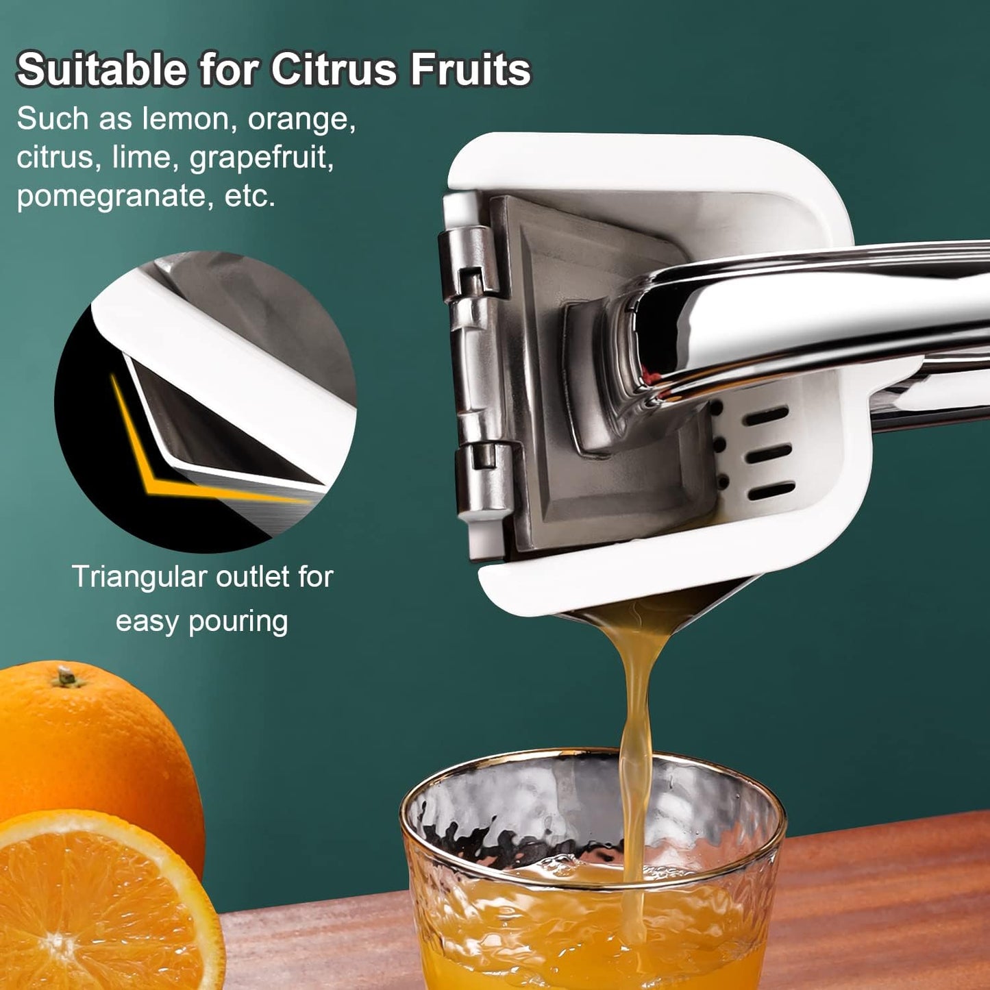 Lemon Squeezer Stainless Steel, Manual Juicer Citrus Lime Orange Fruit Squeezer Heavy Duty Ergonomic Handle Labor-saving Large Capacity Juice Press Hand Handheld Juicer (5 Year Warranty)