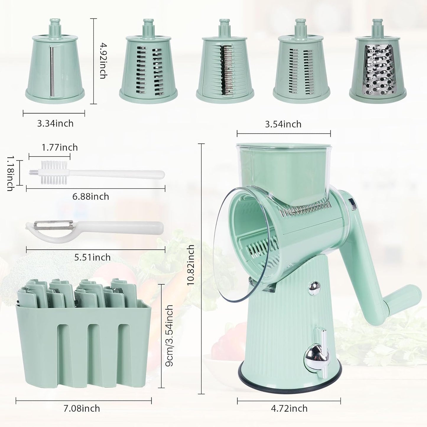 Rotary Cheese Grater,Multifunction 5 In 1 Chopper Vegetable Cutter Slicer, Round Mandoline Drum Slicer,Cheese Shredder,Grater With Handle,Easy to Clean Kitchen Gadgets with Storage Box