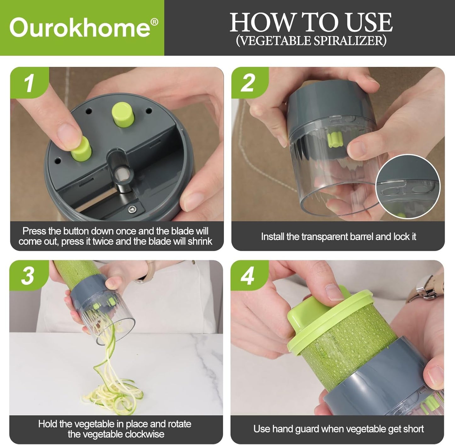 Ourokhome Onion Chopper Dicer with Container, Manual Food Cutter with Handheld Veggie Spiral, Hand Vegetable Mandolin slicer for Potato, Tomato, Carrot, Essential Kitchen Gadget (6 in 1, Gray)