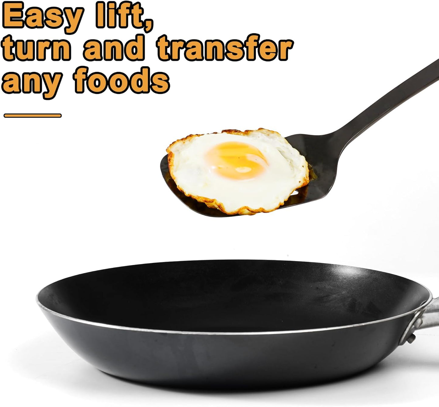 FJNATINH Stainless Steel Wok Spatula,Slotted Spatulas,Ladle,Skimmer Ladle Tool Set,Mirror Polished Cooking Utensils Kitchen Cookware, Pack of 4,Black