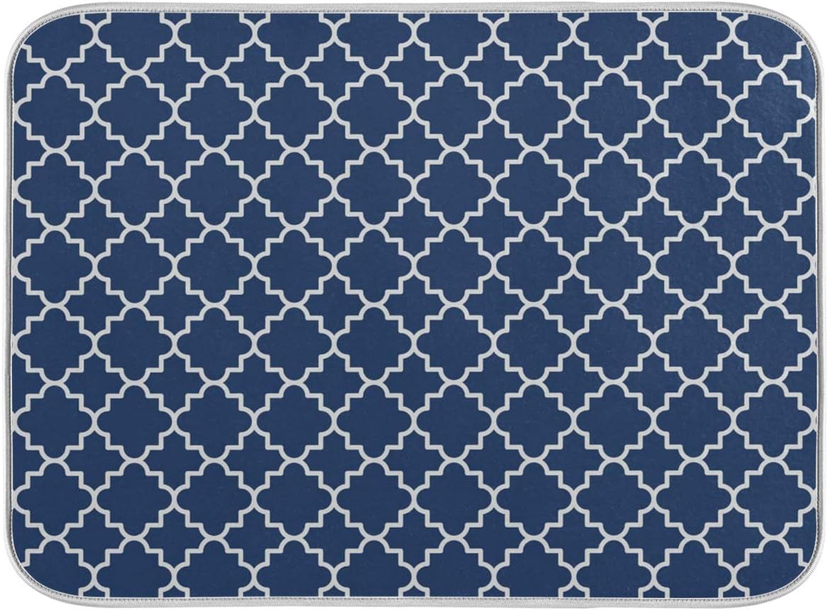 Super Absorbent Dish Drying Mat Microfiber Fast-Drying Dish Mat 24" x 18" Kitchen Dish Drying Pad Watercolor Cute Navy Blue Moroccan Mandala