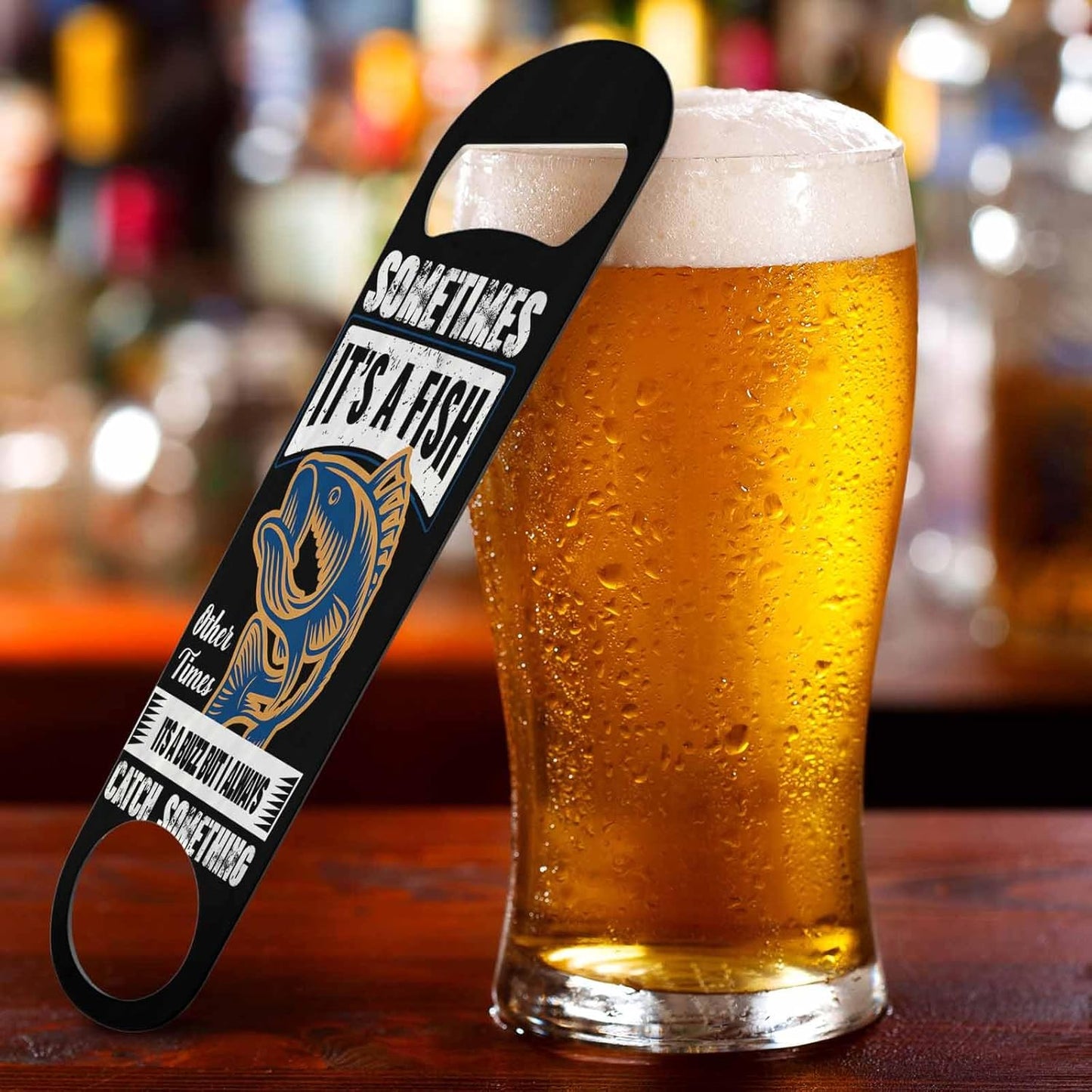 Fishing Stainless Steel Bottle Opener Vintage Letters Sometimes It's A Fish Flat Beer Bottle Opener Keychain for Home Kitchen Bar Restaurant Party Birthday Gift