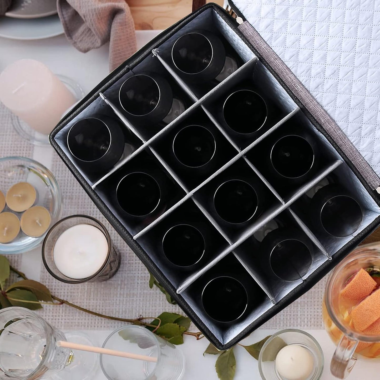 2PACK Quilted Wine Glass Storage Box,China Storage Containers hard shell,Moving Boxes,Storage Containers for Organizing,Stackable Stemware Storage Cases,Moving Supplies