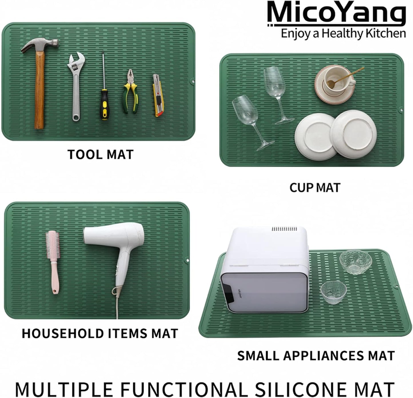 Silicone Dish Drying Mat for Multiple Usage,Easy clean,Eco-friendly,Heat-resistant Silicone Mat for Kitchen Counter or Sink,Refrigerator or Drawer Liner Green 3XL 28 inches x 18 inches