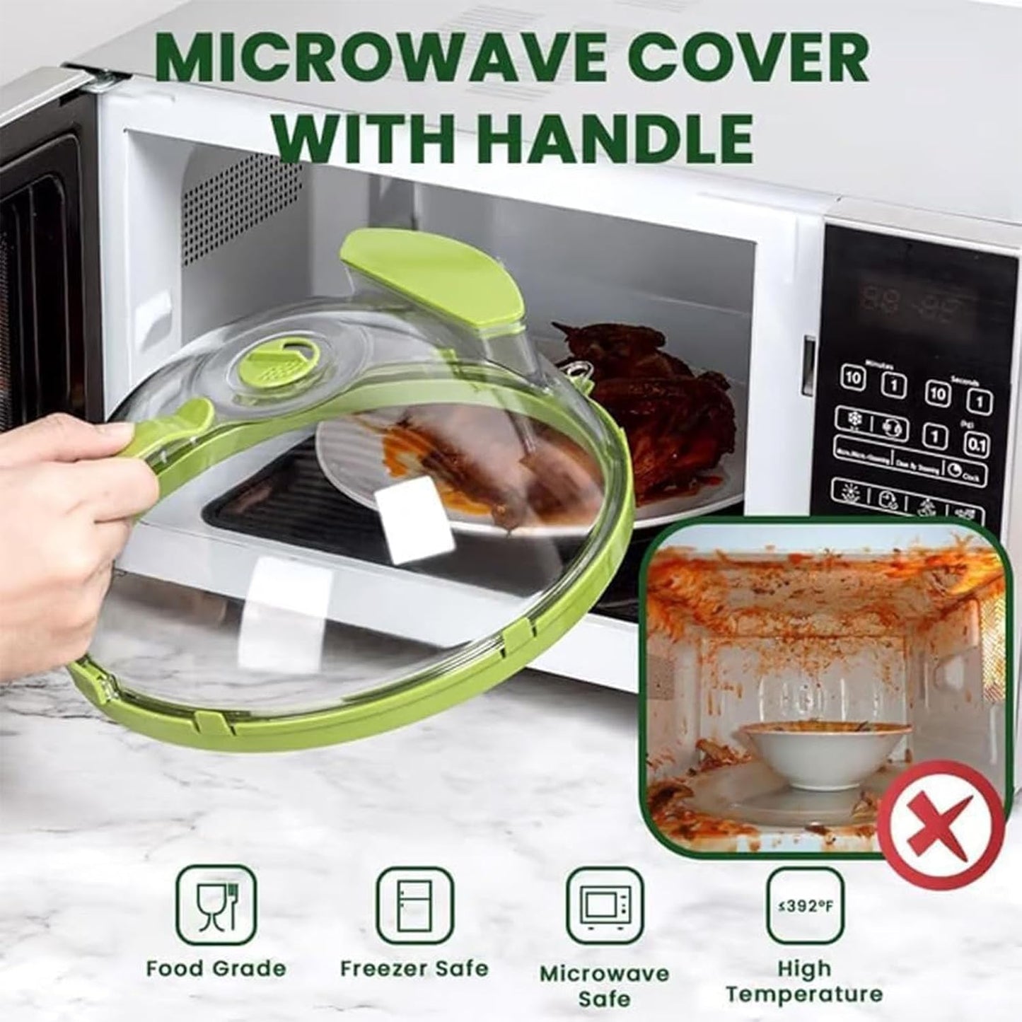 Steam And Reheat Microwave Cover, Microwave Splatter Cover, 2-In-1glass Microwave Cover For Food, Adjustable Steam Hole, Food Water Storage Box, Splash-Proof Design For Cooking (B)