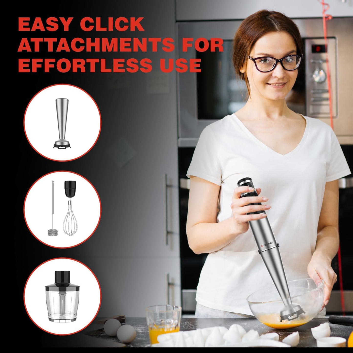 1100W Corded Hand Blender – 6-in-1 Stick Blender – Variable Speed Immersion Blender with Titanium Blades – Corded Blender with Whisk Chopper Frother Storage Holder & Silicone Cover