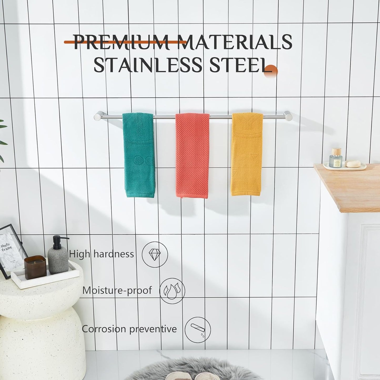 KOKOSIRI Towel Holder Brushed Nickel 36-Inch Towel Rack for Bathroom Wall Mount Single Bar Stainless Steel Bathroom Hardware Accessories, B4007BR-L36