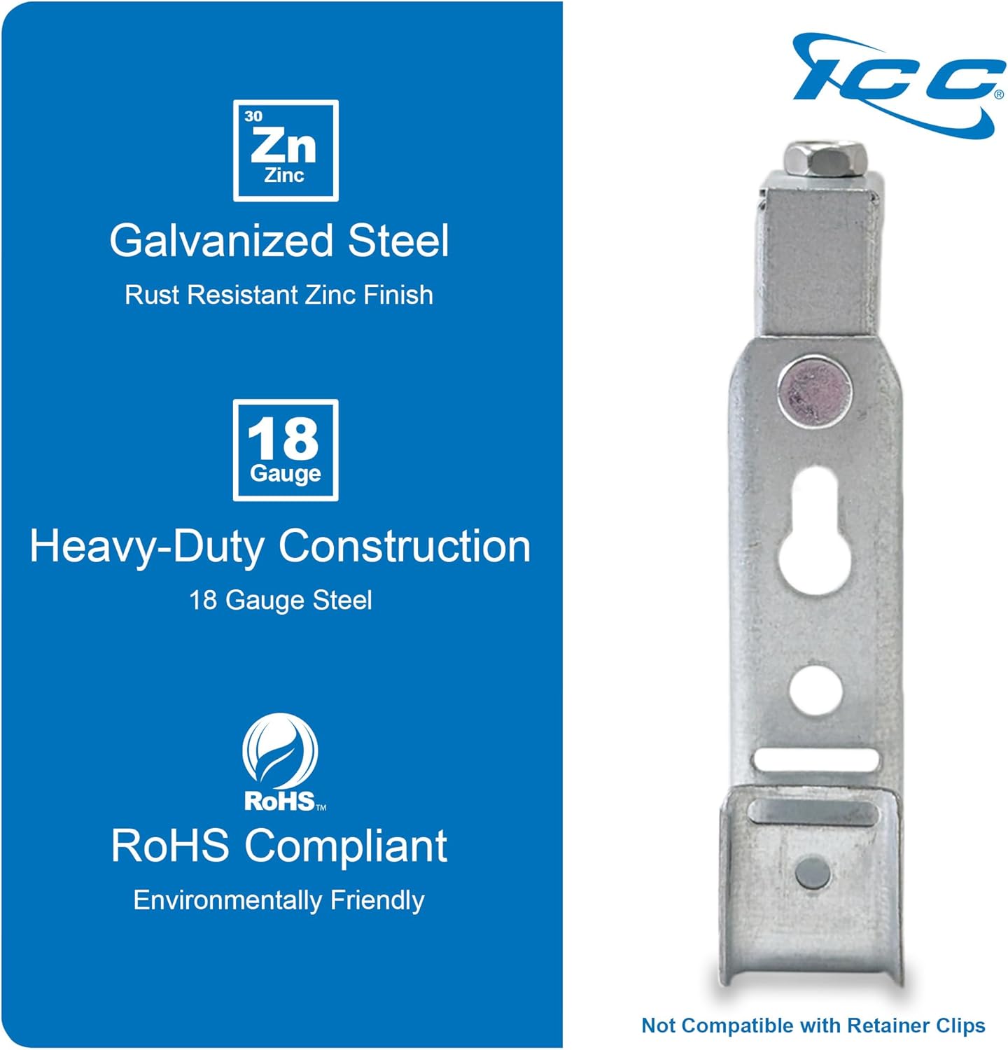 ICC Beam Clamp J Hook 3/4” Without Retainer Clip - Galvanized Steel Cable Management Hooks for Hanging Cable to Beams - Rust-Resistant, EIA and TIA Compliant - 3/4 Inch 25 Pack