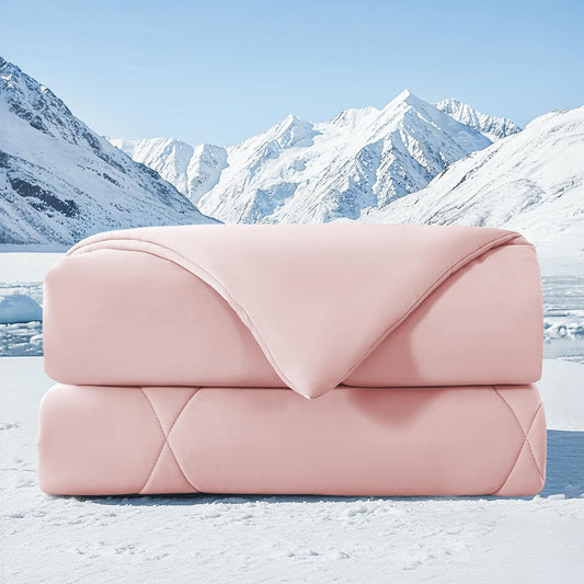 HYLEORY Cooling Comforter King Size - Summer Cooling Blanket for Hot Sleepers/Night Sweats, Double-Sided Cold Touch Silky Ice Comforters, Breathable Lightweight Beddings, Cool Pink, 108"x90"