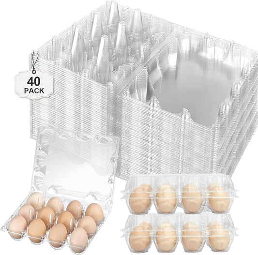 40 Pack Jumbo Egg Cartons 12 Count - Duck Plastic Egg Cartons Cheap Bulk Large 1 Dozen -,Clear Empty Chicken Egg Carton for Fresh Duck Eggs