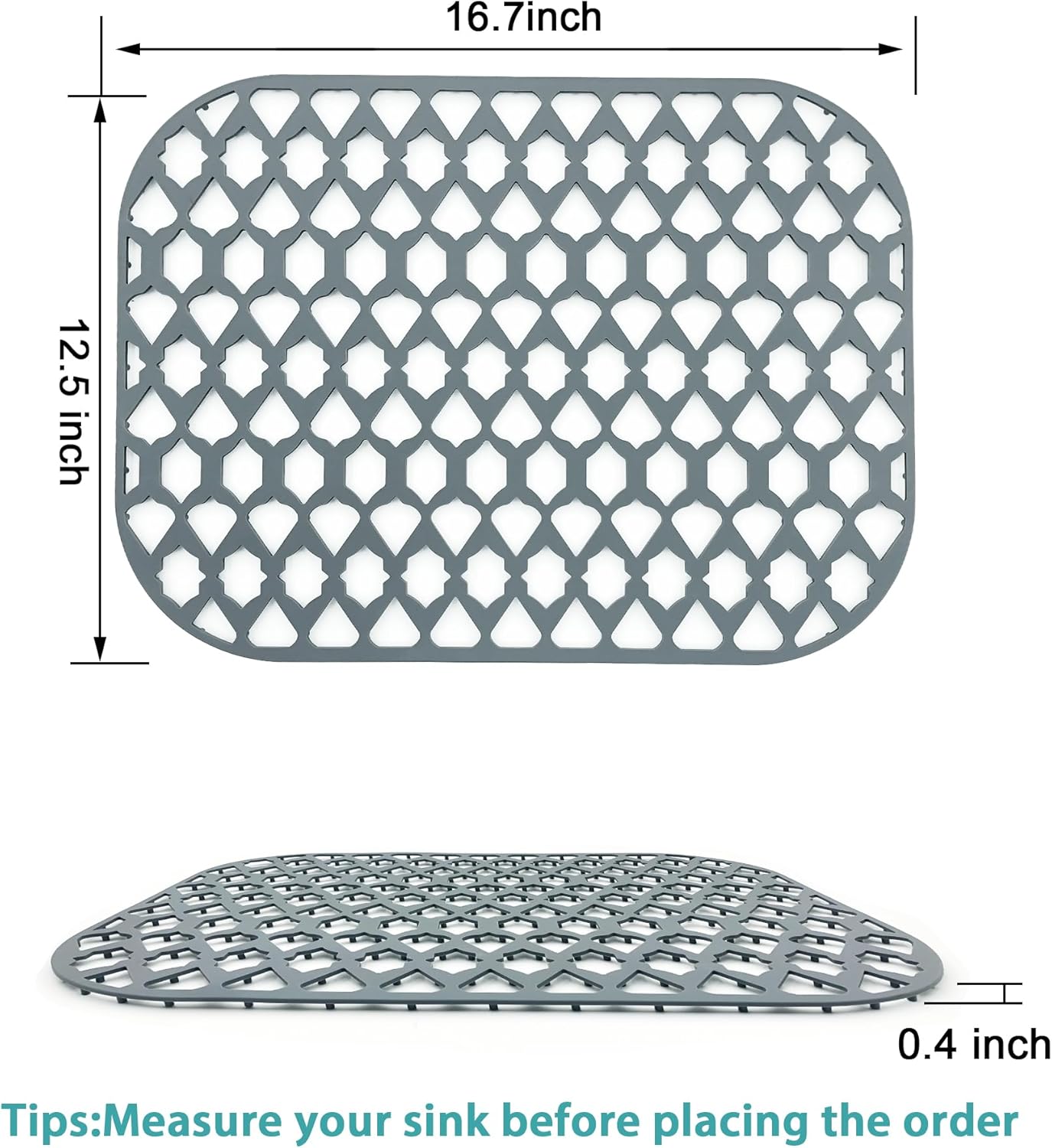 Sink Protectors for Kitchen Sink 13x11 &16x12 &19x14 &21x16 &22x13 &24x13 &26x14 &28x14 &30x16, Large Silicone Sink Mats Grid for Bottom of Farmhouse Sink (16.7”x12.5”)