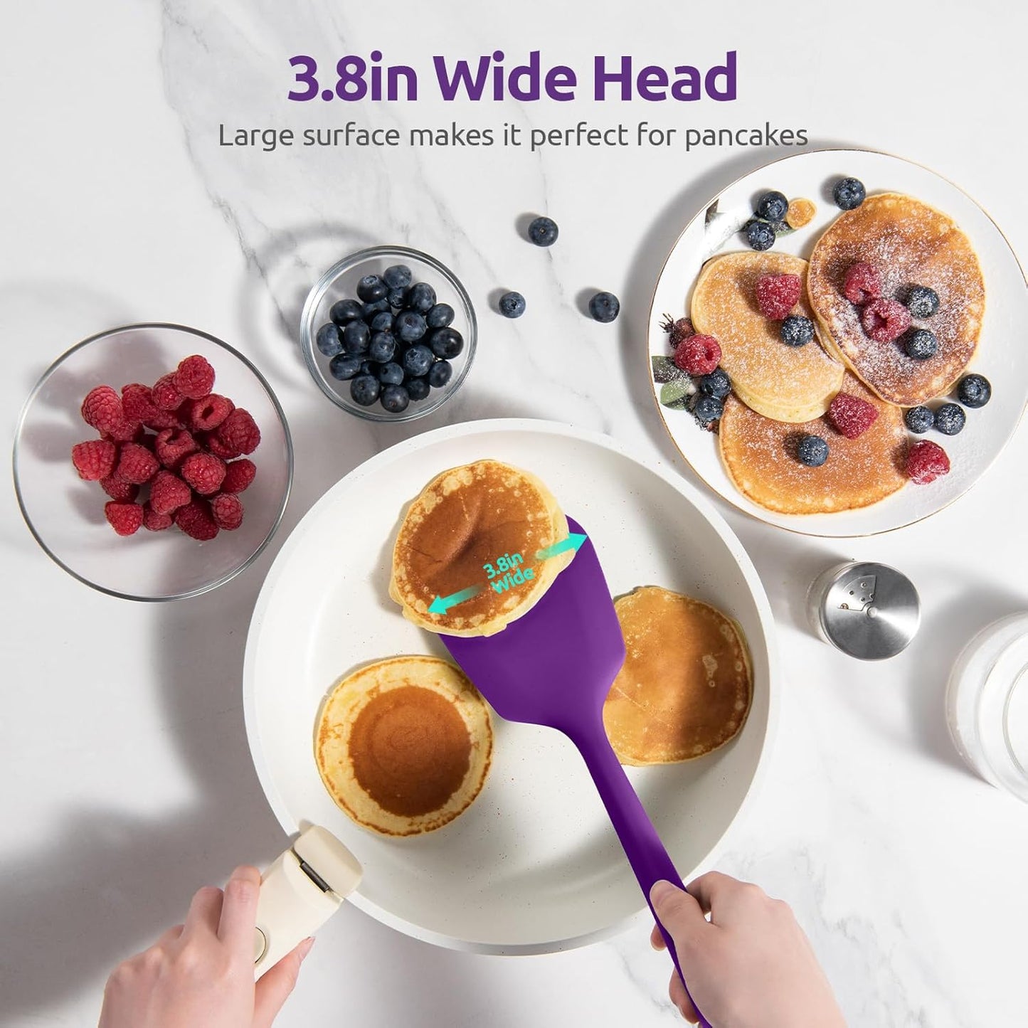 600ºF Heat Resistant Silicone Turners: U-Taste 13.6in Long Solid & Slotted Kitchen Spatula Flipper, Large Flexible Cooking Utensil for Flipping Egg, Pancake in Nonstick Cookware(Purple, 2PCS)