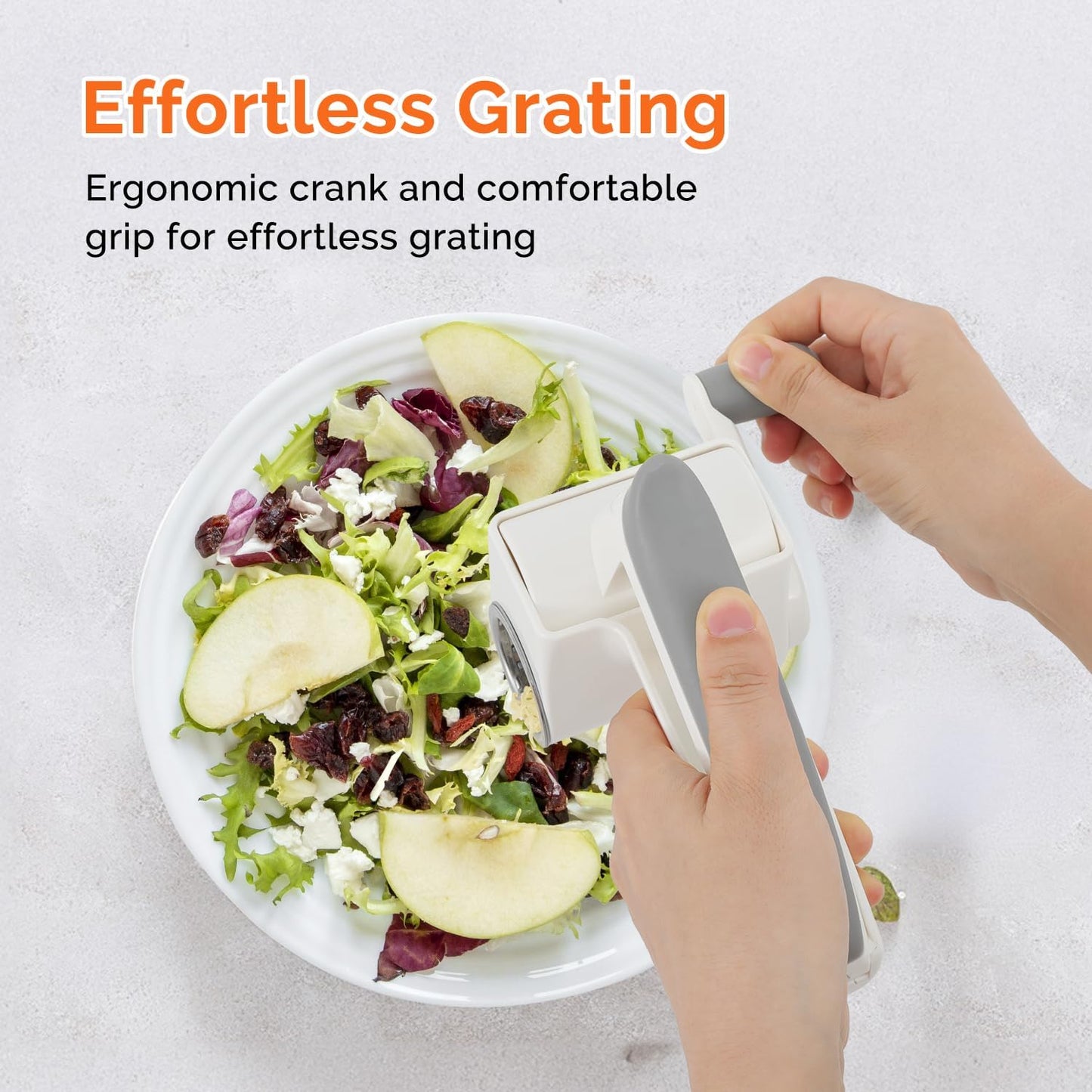 Patented Rotary Parmesan Cheese Grater, Hand Crank Cheese Shredder with Fine & Coarse Drums, Restaurant Quality, White, Stainless Steel & ABS, Dishwasher Safe