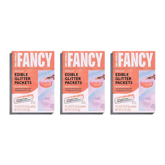 Fancy Sprinkles Opulust Edible Glitter Packets Portable & On-The-Go for Sparkling Drinks, Champagne, Cocktails, Wine, Beer, & more. (3 Pack)