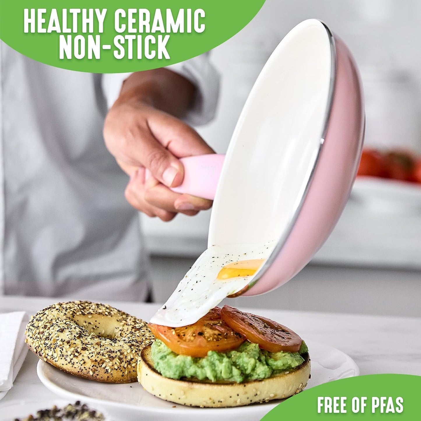 GreenLife 16 Piece Nonstick Cookware Set, Soft Grip Non-Toxic PFAS-Free Ceramic Pots & Pans, Dishwasher & Oven Safe, Frying, Sauce, Saute, Utensils, Glass Lids, Stay-Cool Handles, Wobble Free, Pink