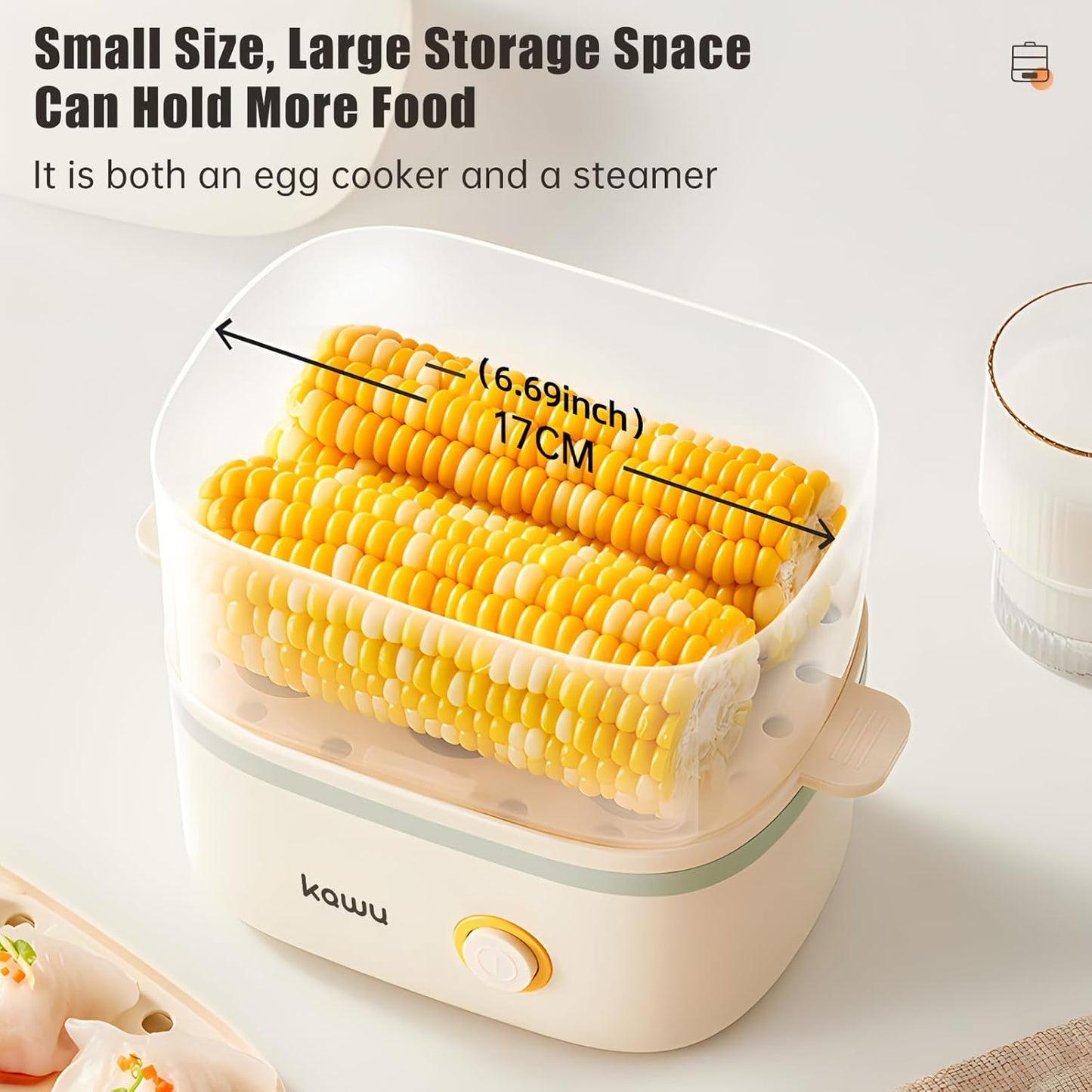 KAWU Double-layer Egg Cooker, Fast Electric Egg Boiler, Small Breakfast Machine, Safe and Easy to Operate, can Accommodate 12 Eggs, Suitable for RV Travel, Steamed Corn and Bread in Hotels