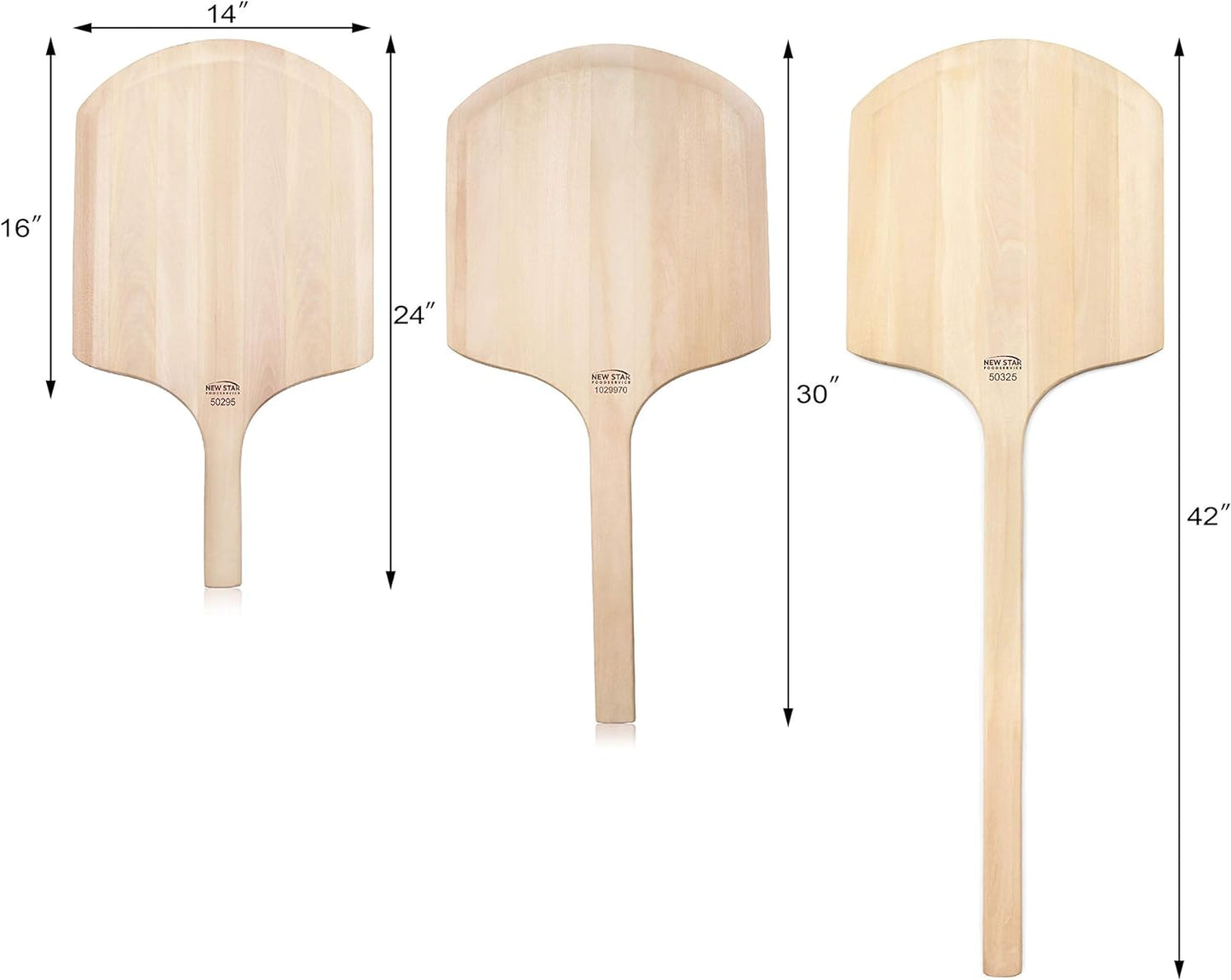 New Star Foodservice 1029970 Restaurant-Grade Wooden Pizza Peel, 16" L x 14" W Plate, with 12" L Wooden Handle, 30" Overall Length