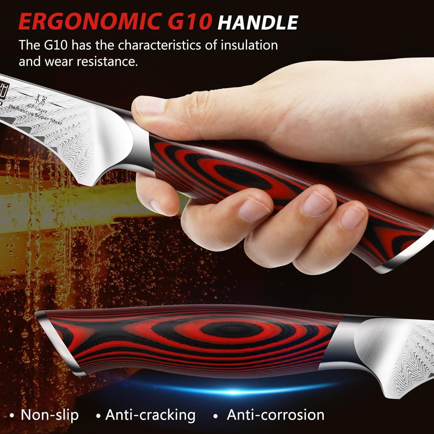 Fillet Knife 7 Inch, Damascus Steel Boning Knife, Professional Fish Fillet Knife for Meat Chicken Cutting, Meat Knife with G10 Ergonomic Handle