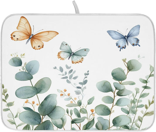 Spring Eucalyptus Green Leaf Dish Drying Mat for Kitchen Counter Absorbent Microfiber Small Drying Pad Dish mats for Kitchen Countertops 16 x 18 Inch