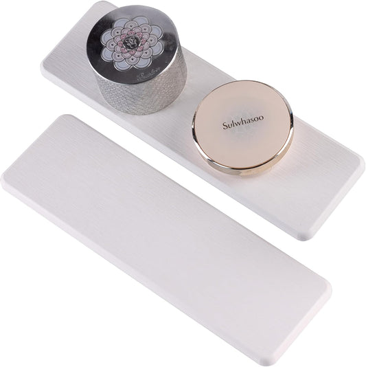 2 Pcs Water Absorbing Stone Trays, Kitchen/Bathroom Sink Soap Dish, Diatomite Tray Used for Hand Soap & Cosmetic Bottles in The Modern Home, 3.2" W x 10.2" L, White