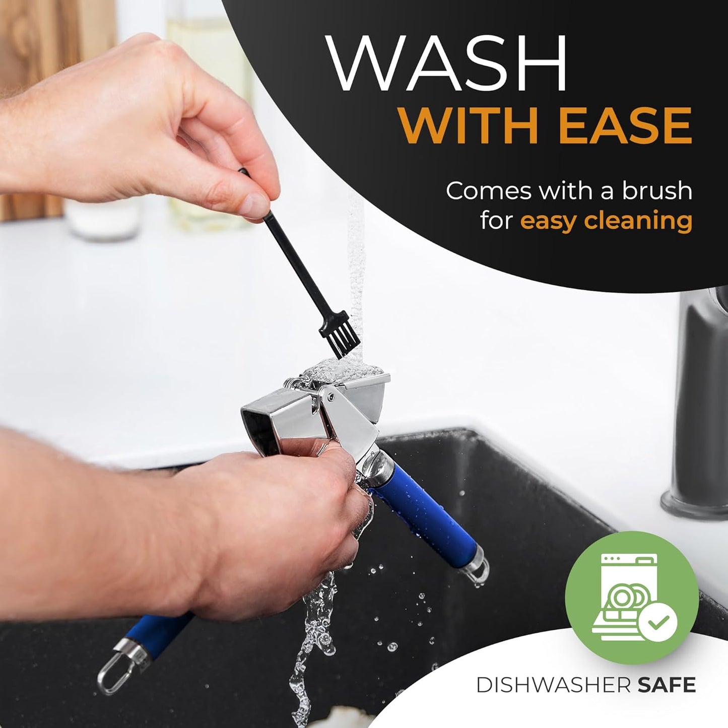 ORBLUE Garlic Press Stainless Steel - Premium Professional Grade Garlic Mincer, Crusher & Peeler Set - Easy Clean, Dishwasher Safe & Rust-proof, Blue