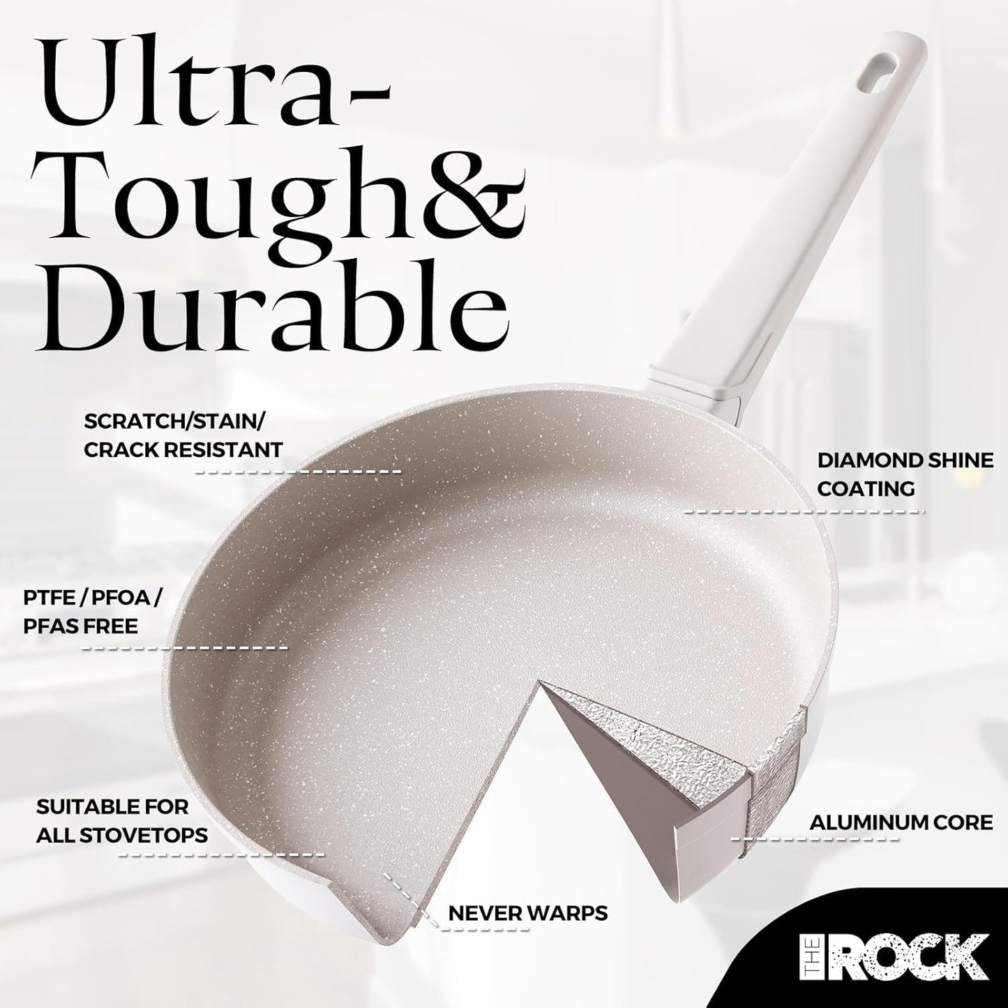 THE ROCK SOHO 11-Inch Ceramic Non Stick Frying Pan – Nothing Sticks, Never Warps, Lasts Longer, Non Toxic Skillet with Heat-Resistant Handle, PTFE PFOA & PFAS Free, Oven & Dishwasher Safe, Cream