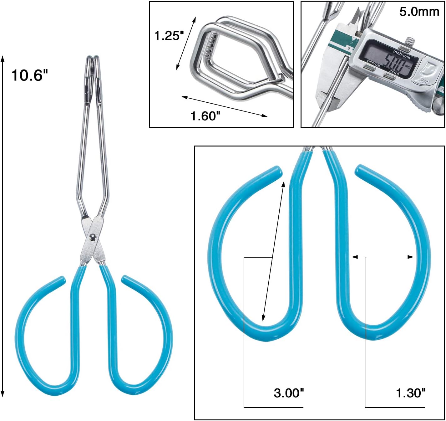 MSY BIGSUNNY Scissor Tongs Heavy Duty Cooking Tongs with Soft Handles (Stainless Steel, blue 10")