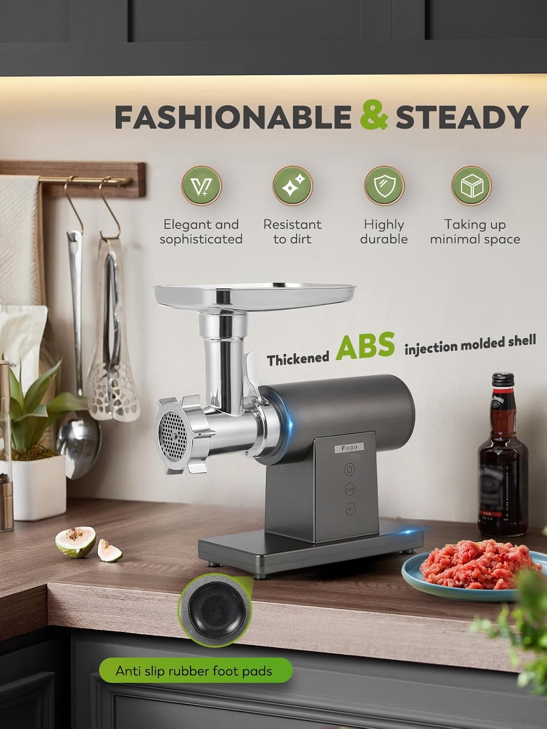 Meat Grinder Electric 3200W Heavy Duty Meat Mincer Chopper Machine Touch Control Multifunctional with Cutting Blade 3 Grinding Plates 3 Sausage Stuffers Kubbe Kit for Household&Commercial