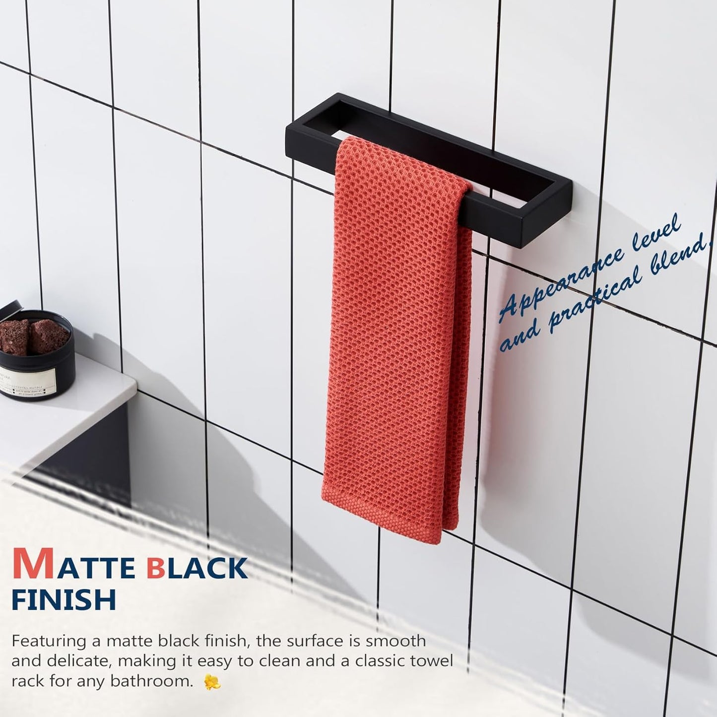 KOKOSIRI Towel Ring Matte Black Hand Towel Bar Holder 9-Inch Kitchen Rack Stainless Steel for Bathroom Hardware Wall Mounted, 1 Pack B4008BK-L9