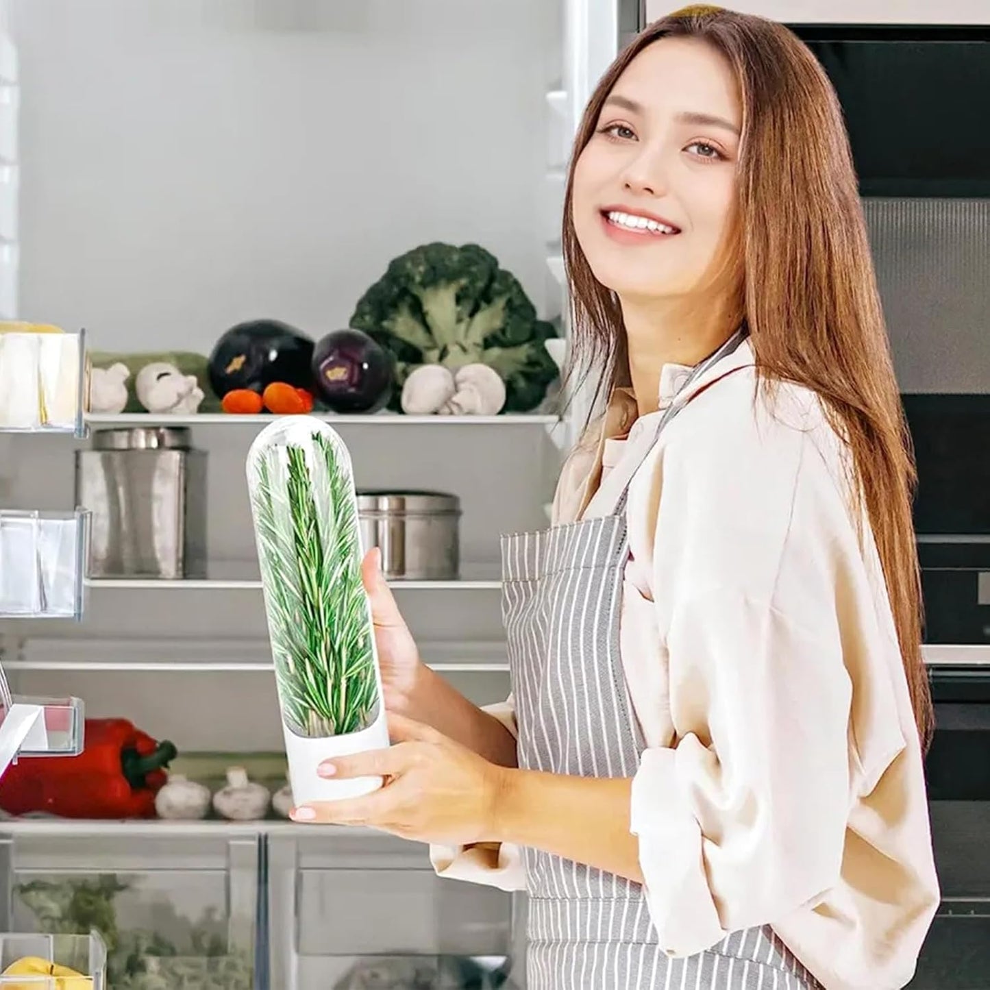 Herb Saver for Refrigerator, Herb Saver Pod Cilantro Containers for Refrigerator, Fresh Herb Keeper for Cilantro, Parsley, Asparagus, Mint, Keeps Vegetables for 2-3 Weeks (3PCS)