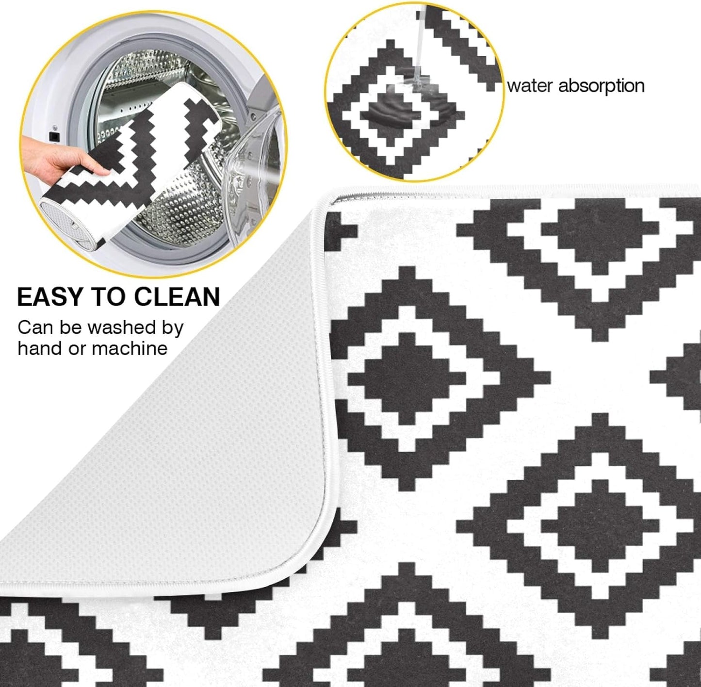 Super Absorbent Dish Drying Mat, Microfiber Fast-Drying Dish Mat, 16" x 18, Kitchen Dish Drying Pad, Grey Moroccan Rhombus Plaid