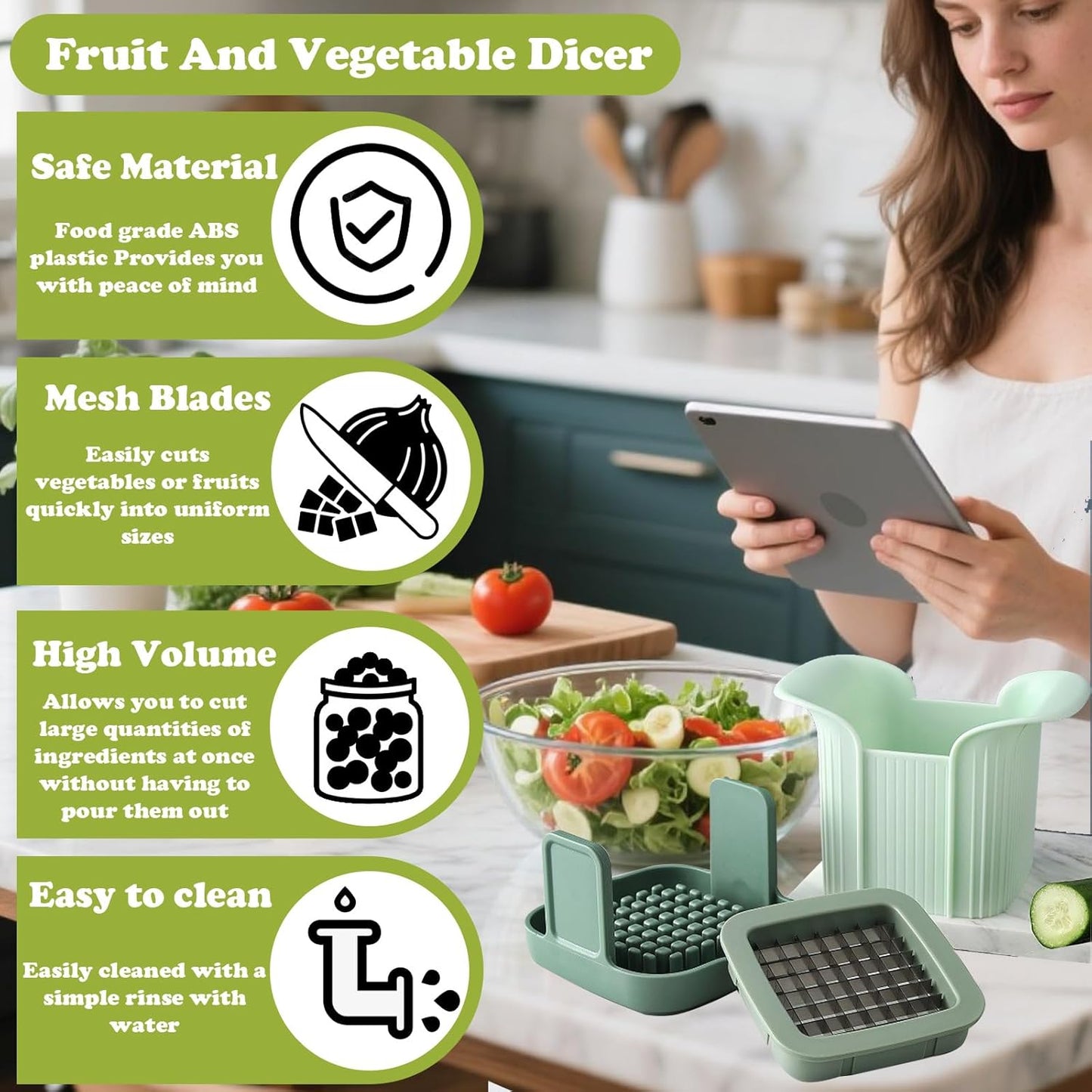 FANTEXY Onion Chopper - French Fry Cutter For Potatoes And Fruit Cutting Machine, Stainless Steel Vegetable Dicer With Grid Blades, Food Chopper With Container Manual Hand Mandoline Slicer For Kitchen