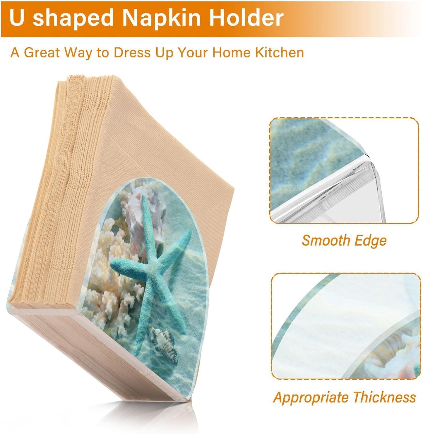 Seashell Starfish Summer Beach Napkin Holder for Table Paper Napkins Holder Acrylic Tissue Dispenser Kitchen Dining Room Bathroom Party Car Decor