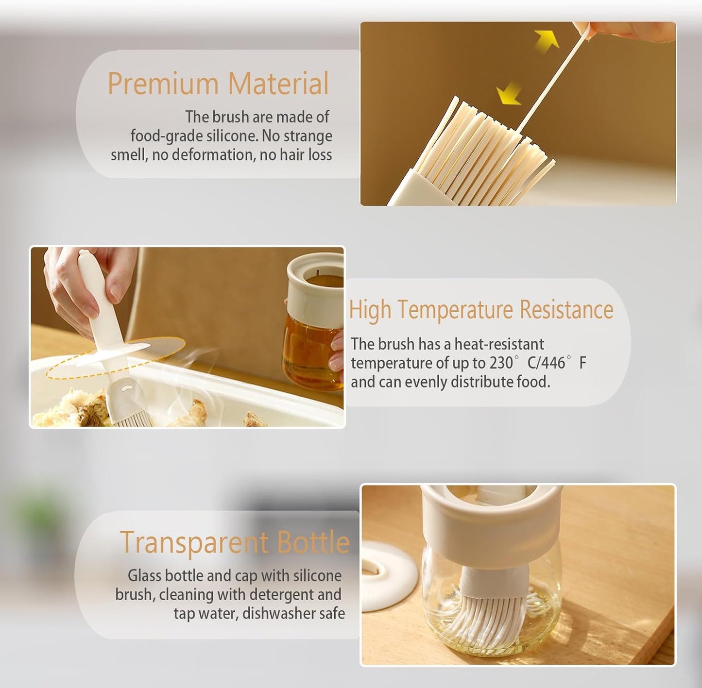 Sauce and Oil Bottle with Silicone Brush for Cooking BBQ Kitchen - 6.8oz