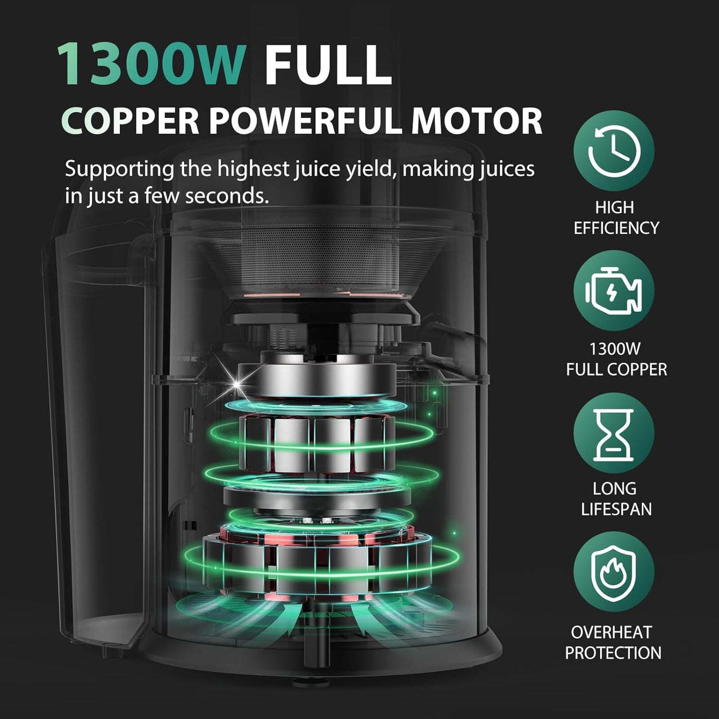 1300W KOIOS Centrifugal Juicer Machines, Juice Extractor with Extra Large 3inch Feed Chute, Full Copper Motor, Titanium-Plated Filter, High Juice Yield, 3 Speeds Mode,Easy to Clean with Brush,BPA-Free