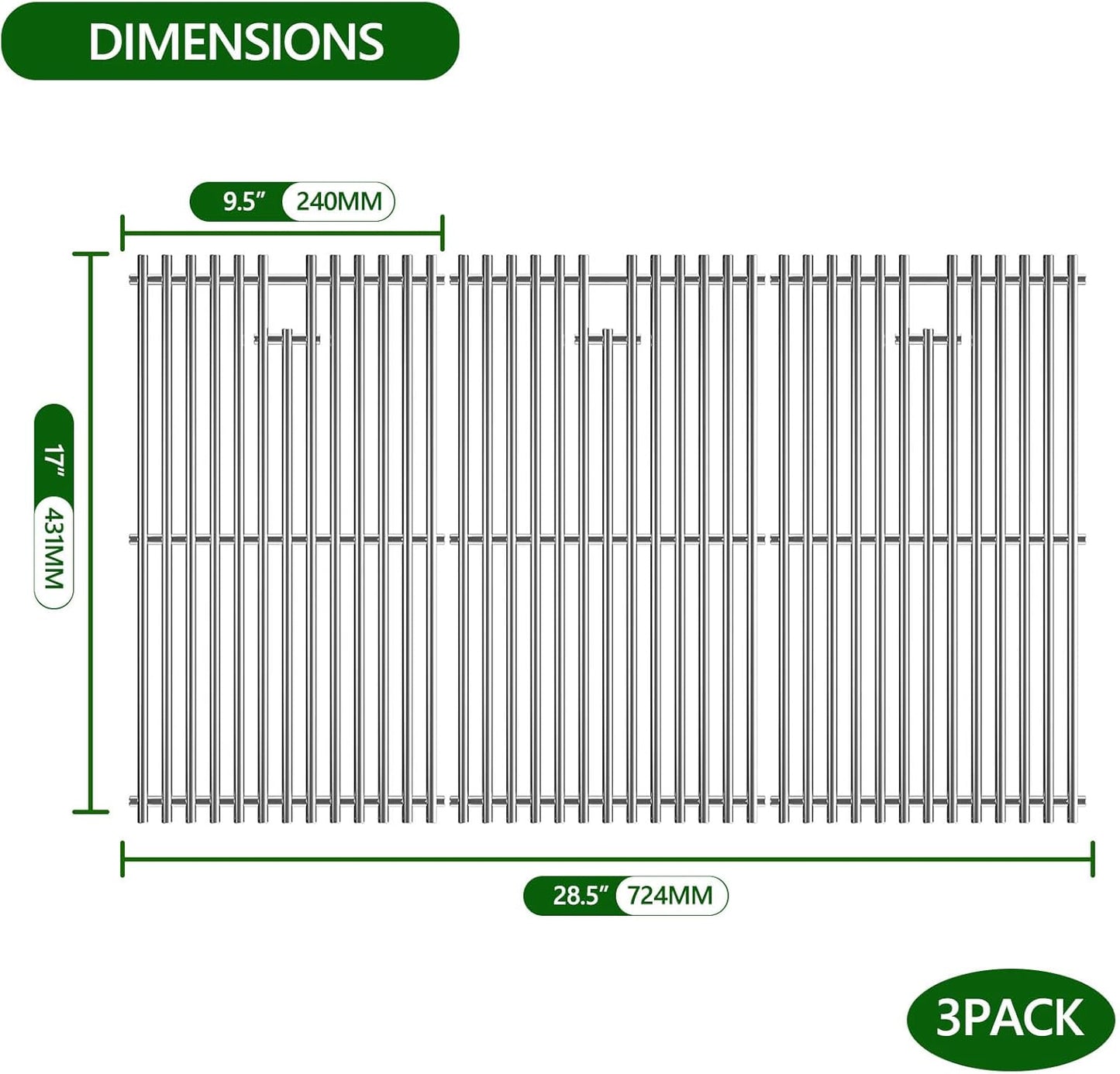 Grill Grate for Charbroil Tru Infrared 4 Burner 463242715 463242716 463276016 466242715 466242716 G533-0009-W1A, Grill Replacement Parts for Nexgrill 720-0882A BHG 720-0882, 17inch, Stainless Steel