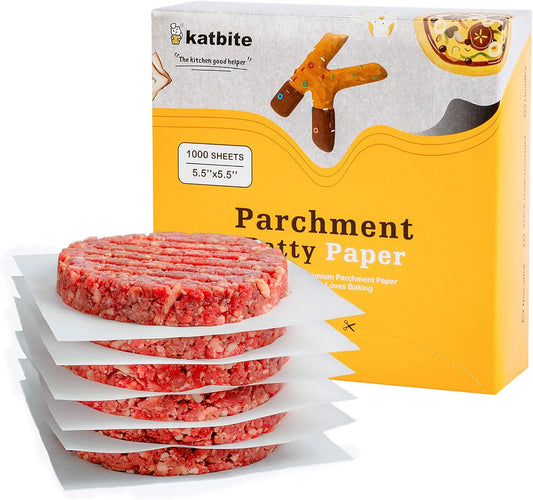 Katbite Hamburger Patty Paper 1000Pcs, 5.5"x5.5" Non Stick Parchment Paper Squares Sheets for Patty Seperate, Burger Press, Ground Beef, Freezing or Candy Wrappers, Use for Oven, Microwave or Freezer