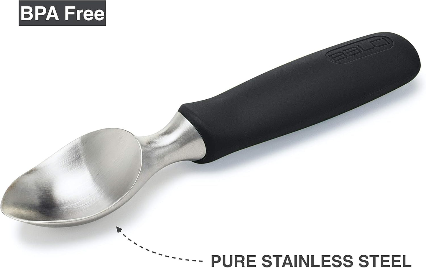 BALCI Ice Cream Scoop - Heavy Duty Stainless Steel Icecream Scooper With Non-Slip Rubber Grip - Professional Metal Ice-Cream Spade - Dishwasher Safe – Black