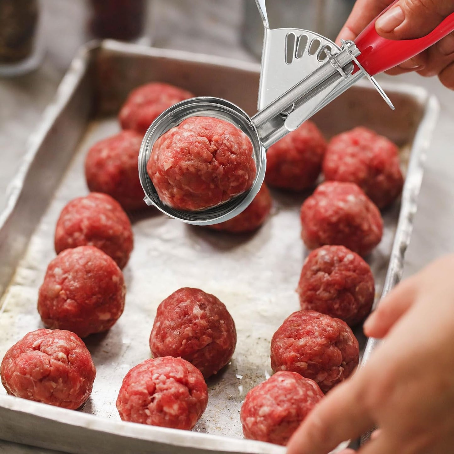 uxcell 3 Pcs Cookie Scoops, Ice Cream Scoop with Trigger for Baking Cookie Dough Rice Pudding Kitchen Gadget, Purple