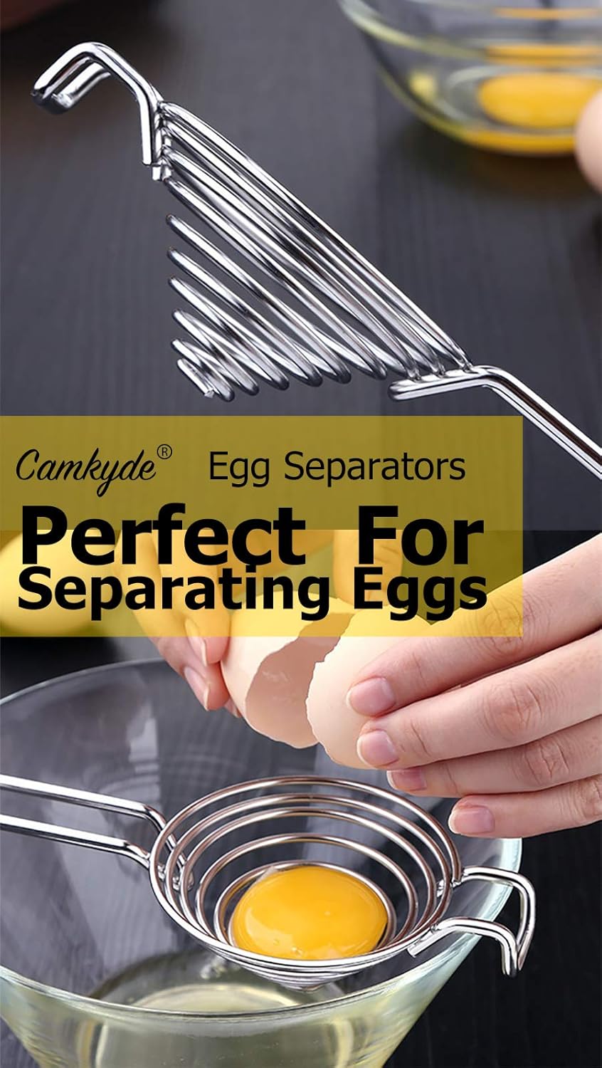 CAMKYDE Egg Separator Food Grade Stainless Steel Egg Yolk White Separation Tool, Set of 2 (Black)