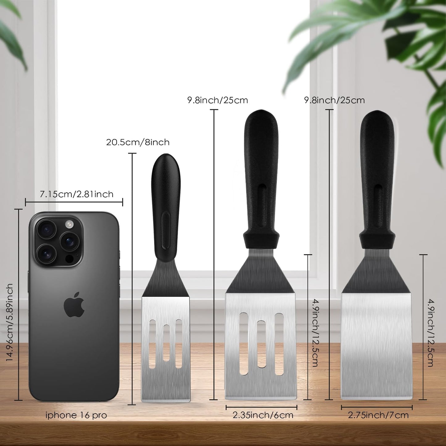 Metal Spatulas 2 Pieces, Stainless Steel Spatula with Heat Resistant Handle, 9.8 Inch Stainless Steel Spatula Ideal for Desserts, Pancakes, Eggs, Griddle Scraper or BBQ