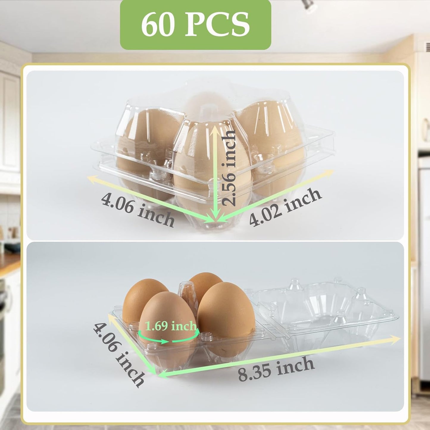 60 PCS Clear Egg Cartons, Egg Cartons Cheap Bulk Plastic Egg Holders for Home Ranch Chicken Farm Market