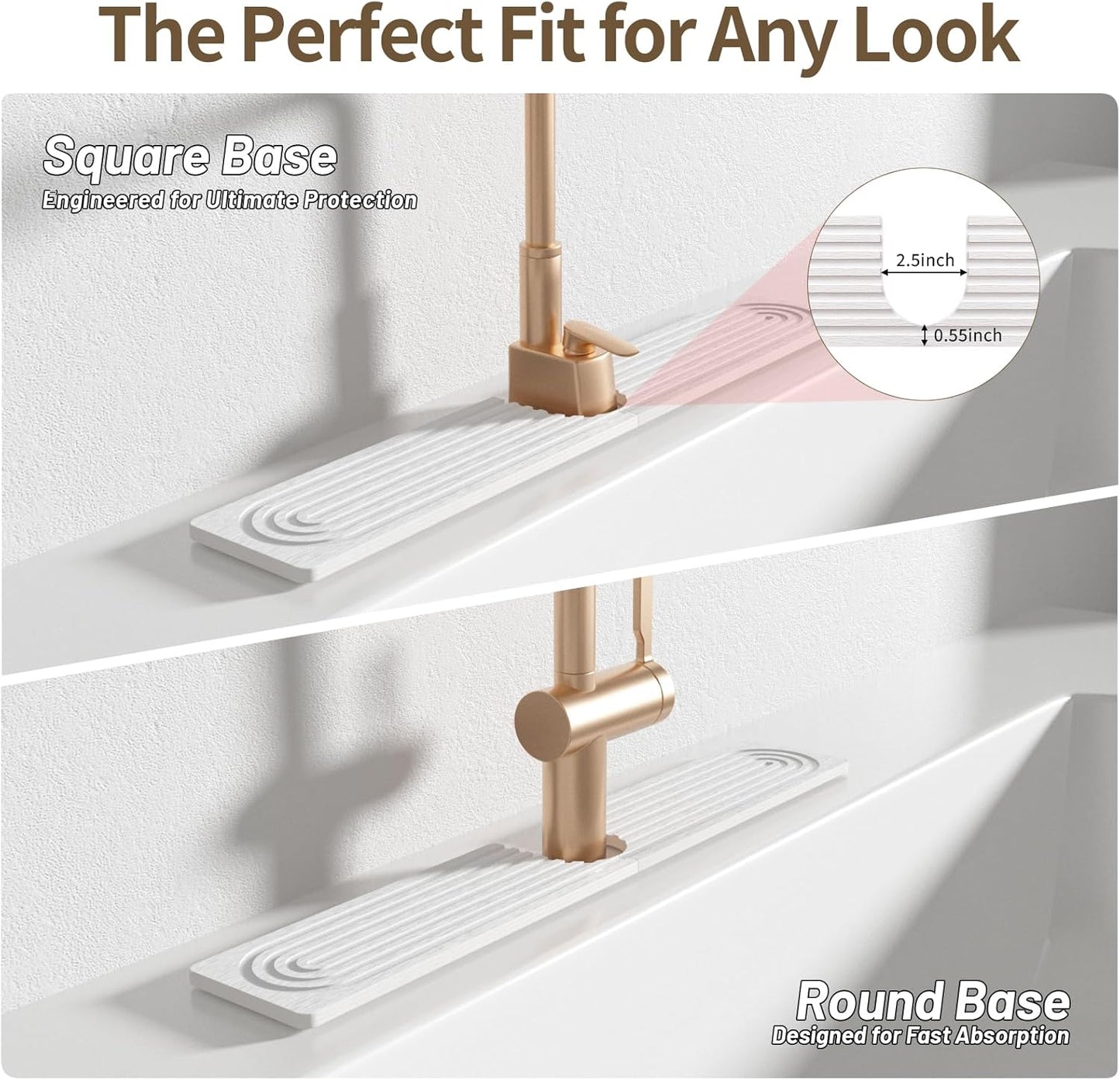 Faucet Mat for Kitchen Sink, Diatomite Stone Drying Sink Protectors, Bathroom Faucet Splash Guard, Quick Dry Water Absorbing, Non-Slip Stone Tray for Kitchen Counter, White, 23.6" x 3.9"