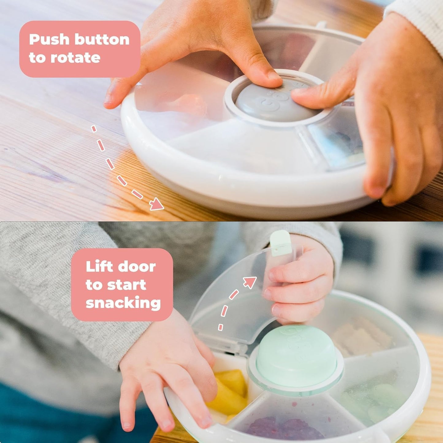 GoBe Kids Small Snack Spinner Flip Bundle with Hand Strap and Sticker Sheet - Reusable Snack Container with 5 Compartment Dispenser and Lid | BPA/PVC Free | Dishwasher Safe | No Spill - Pumpkin Spice