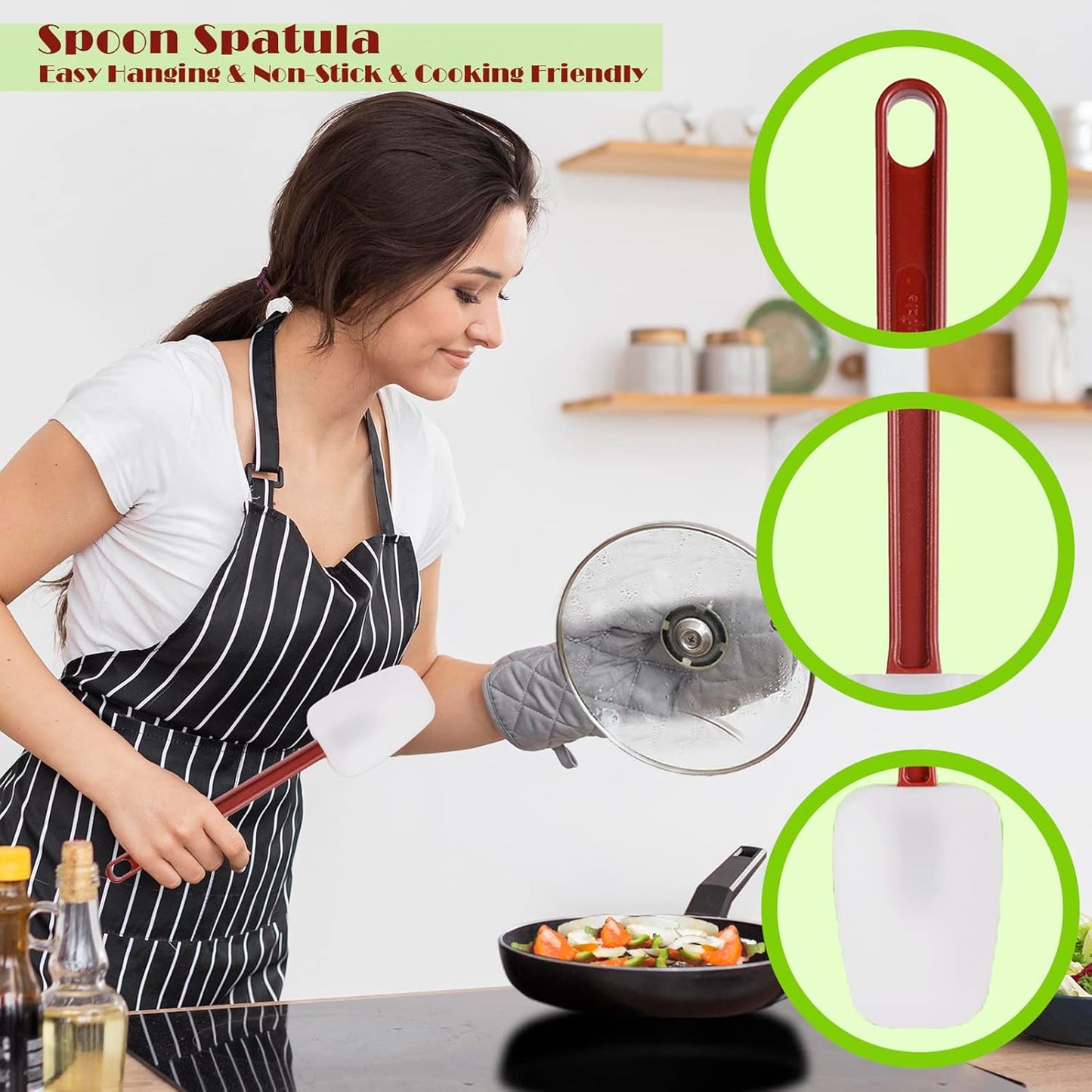 Commercial Spoonula Rubber Spatula Set, High Heat Spatula Spoon 9.5 Inches, Commercial Spatula for Cooking, Rubber Spatula Set Resistant to 500℉ (1 Scraper 9.5"+1 Spoonula 9.5")