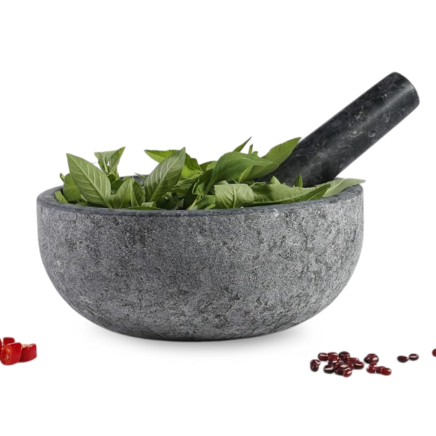 Koville Natural Granite Mortar and Pestle Set, 8" Extra Large Grinder Bowl for Guacamole, Salsa, Pill Crusher, Spice, Herb, Garlic, Nut, Heavy Duty Grinder for Kitchen Sand-Blasted Finish