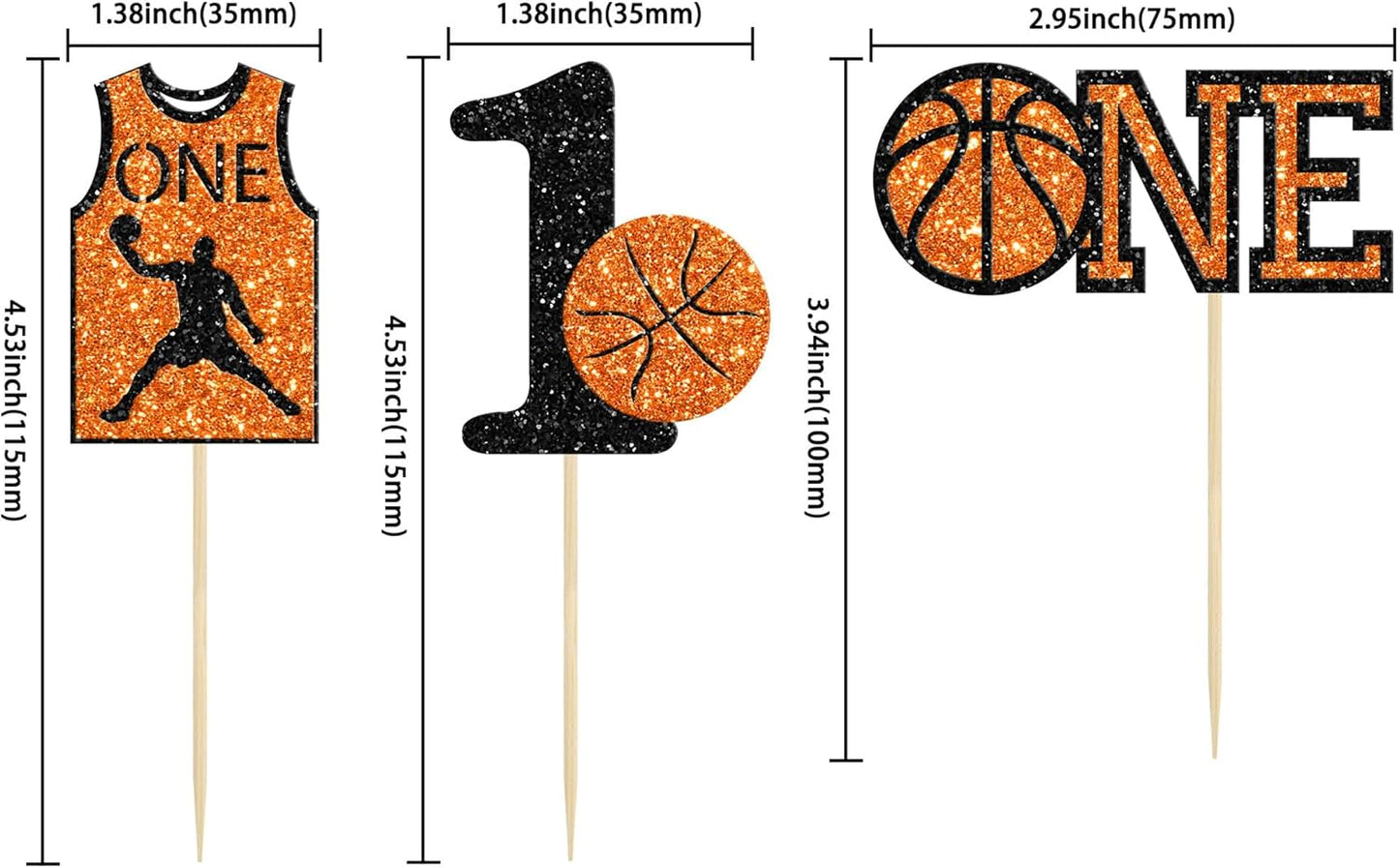 24Pcs Basketball One Cupcake Toppers Glitter Number 1 First Birthday Basketball Cupcake Picks for Sports Theme Baby Shower Kids 1st Birthday Party Cake Decorations Supplies