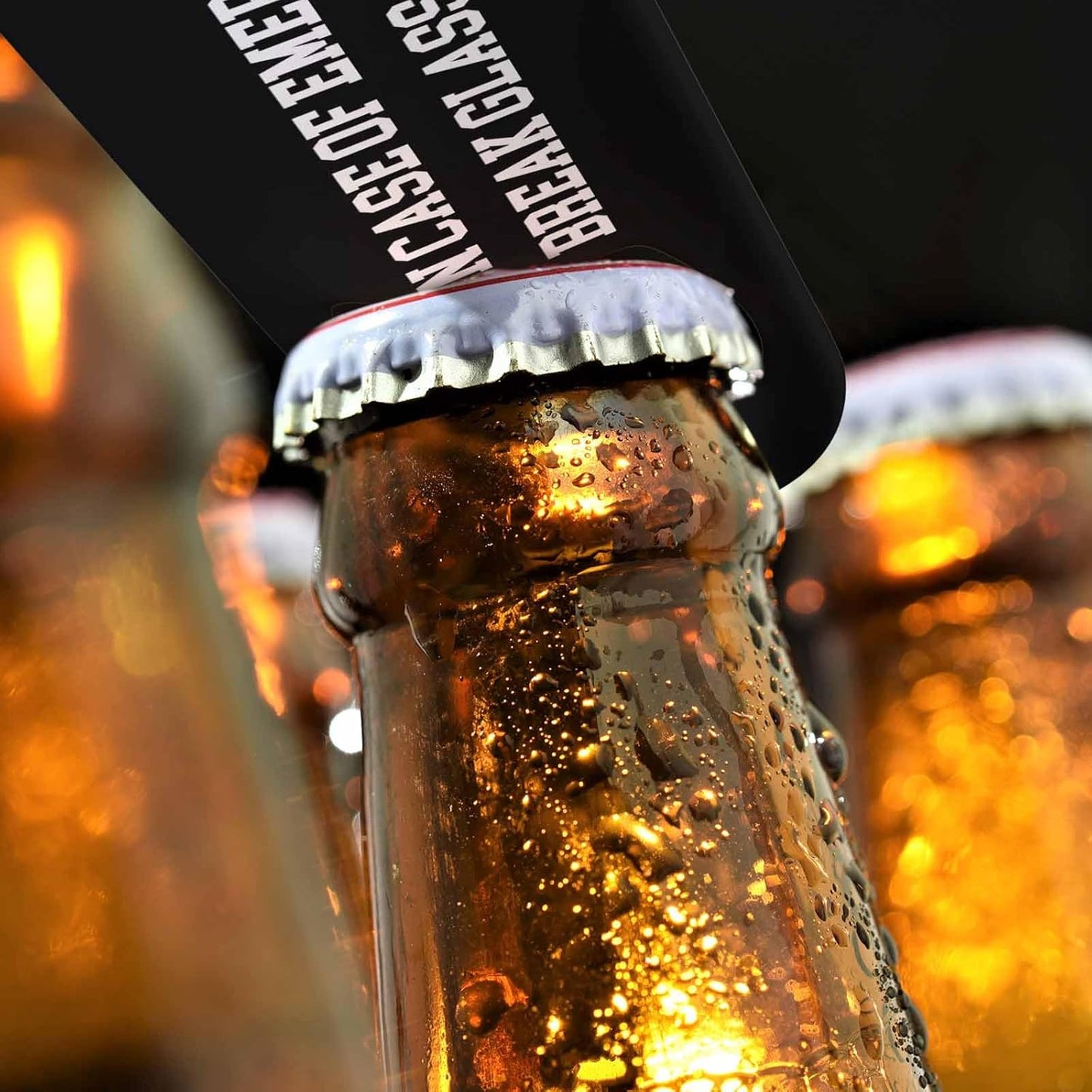 Funny Saying Quotes Stainless Steel Bottle Opener In Case of Emergency Break Glass Flat Beer Bottle Opener Keychain for Home Kitchen Bar Restaurant Party Birthday Gift