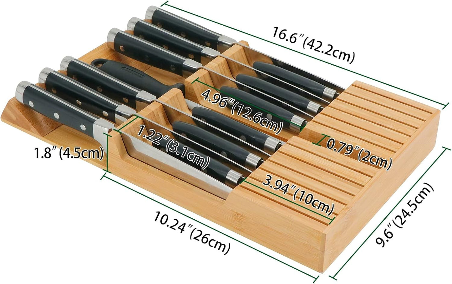 Utoplike in-Drawer Knife Block Bamboo Kitchen Knife Drawer Organizer, Large Handle Steak Knife Holder Without Knives, Fit for 12 Knives and 1 Sharpening Steel (Not Included)