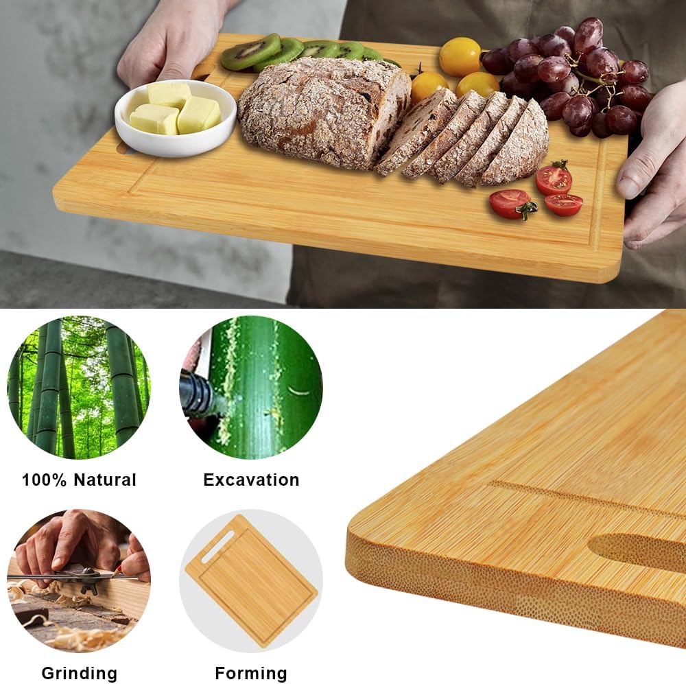 Bamboo Cutting Board, Wooden Cutting Boards for Kitchen, Wood Double Sided Food-Grade Chopping Board for Meat Cheese Vegetable (Medium)